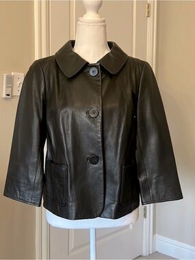 Talbots Black Leather Button-Front Jacket